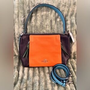 COACH MARLON HOBO PEBBLE LEATHER CROSSBODY & HANDLE, ORANGE, NAVY, TEAL. GREEN